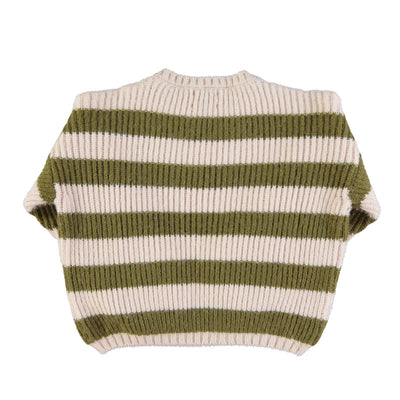 Strickpullover 'Stripes' in green & ecru